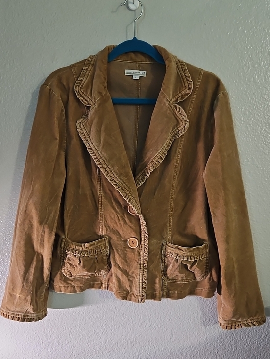 ambition Jackets & Blazers - Ambition Camel Corduroy Ruffle Blazer Jacket Boho L